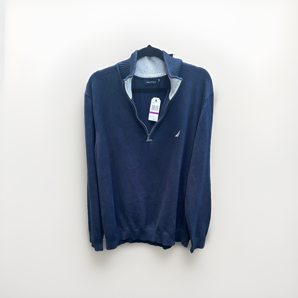 NWT Nautica Quarter Zip Pullover Sweater Navy Blue 100% Cotton Size‎ 2XL